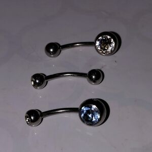 Silver Belly Button Rings with Gemstones